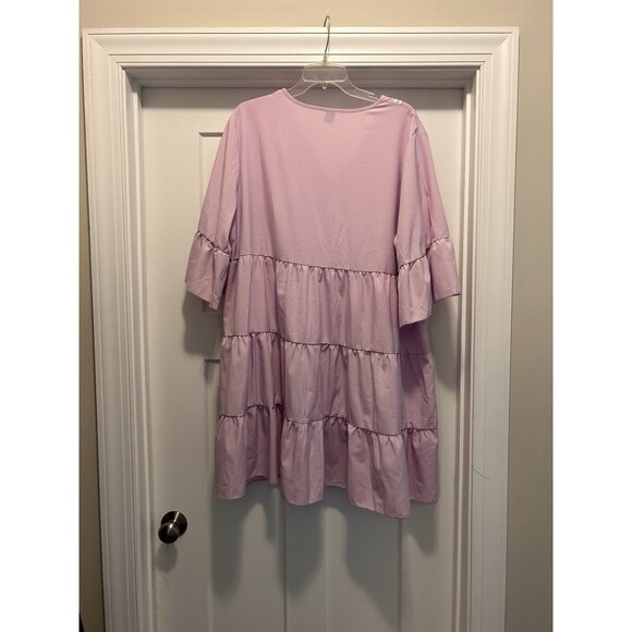 Plus Size 2XL Shein Dress Knee Length Purple Tiered Ruffles Bell Sleeve Curvy - Picture 4 of 4